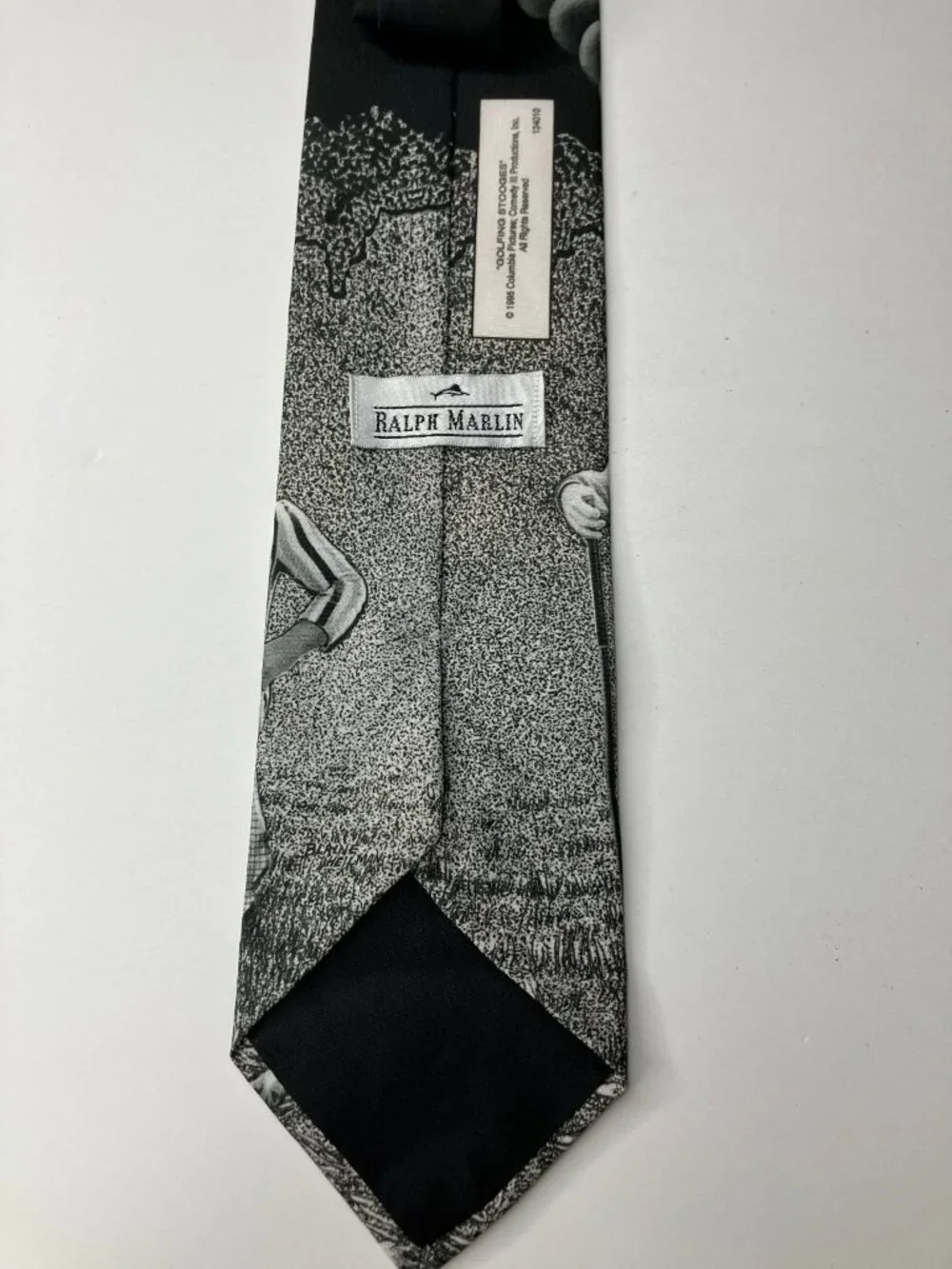 Vintage 90's RALPH MARLIN Men’s Tie Black White Three Stooges Golfing Novelty